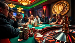 Winning moment at e28 casino with colorful poker chips and cards in hand.