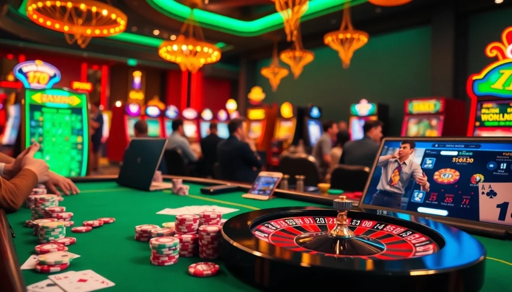 Experience exciting Kèo Nhà Cái betting action at a lively poker table, showcasing vibrant chips and cards.