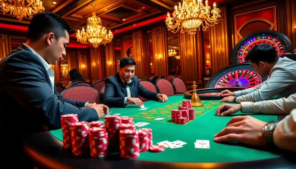 Experience the thrill of winning at SUNWIN 88 while enjoying an intense poker game at a luxurious casino table.